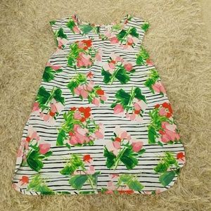 Floral and striped, cap sleeve blouse!